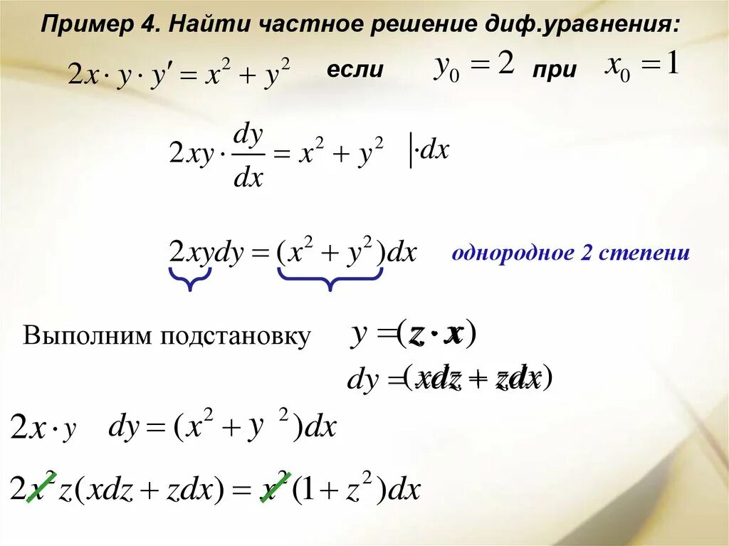 Нахождение частного решения дифференциального уравнения. Уравнение с е.