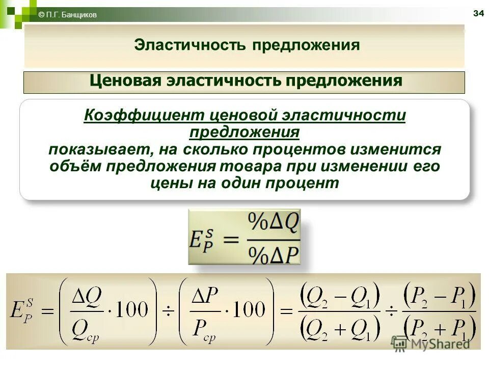 Коэффициент ценовой эластичности предложения равен. Коэффициент ценовой эластичности предложения равен