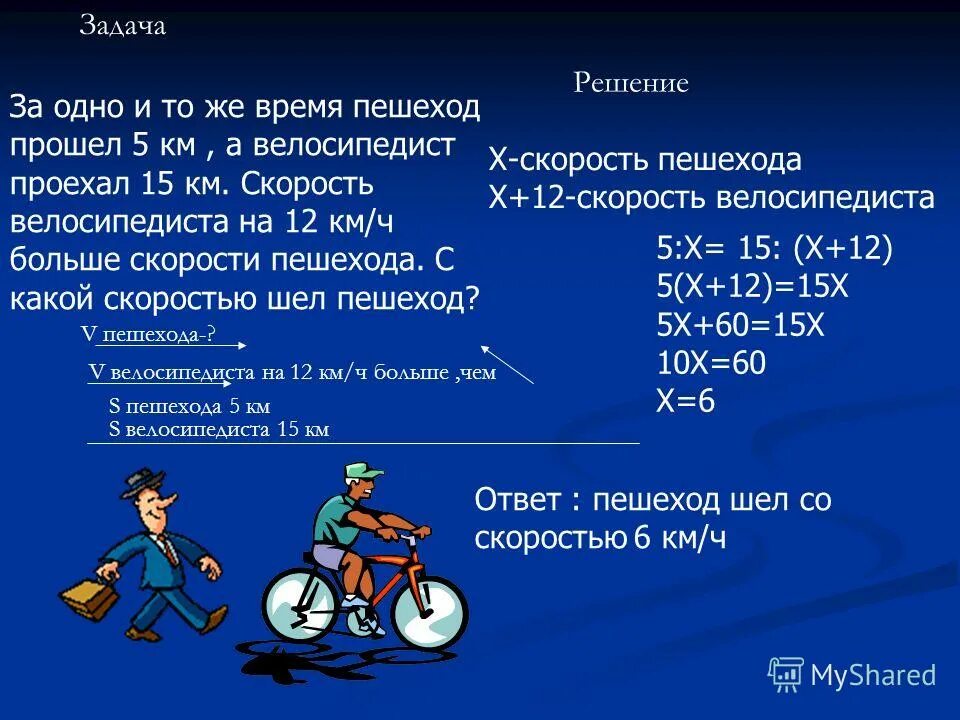 За какое время можно пройти километр. Задача про пешехода и велосипедиста. Задачи на скорость. Решение задач. Решение задачи про велосипедиста и пешехода.