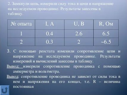 Изменения сопротивления и мощности тока