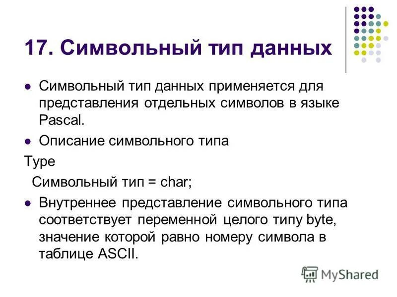 Презентация символьный тип данных