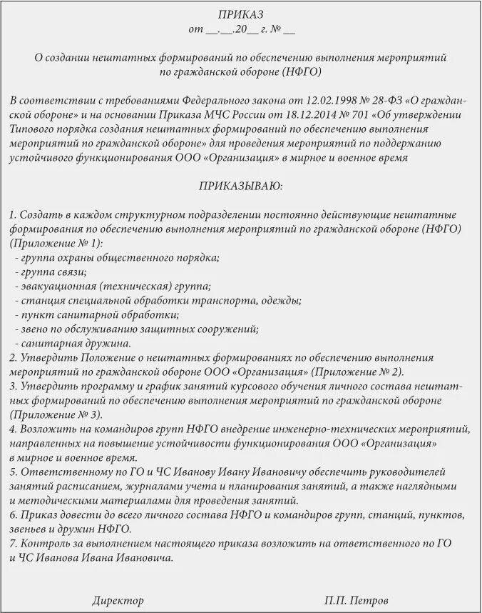 Приказ по организации гражданской обороны в организации. Приказ о создании системы гражданской обороны в организации. Приказ о создании нештатных формирований го. Приказ на формирование приказов по предприятию. Приказ обж