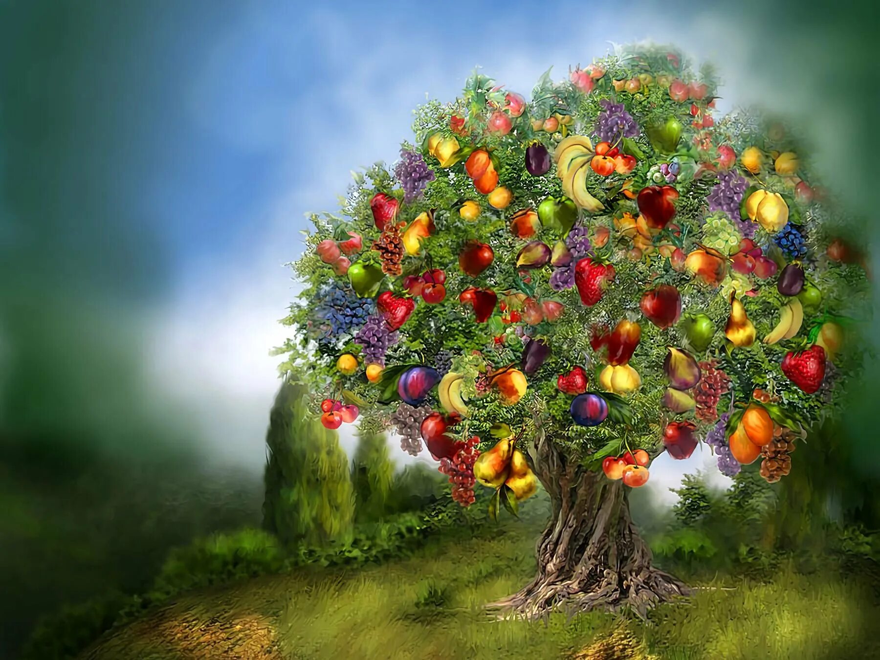 Кэрол Каваларис (Carol Cavalaris). Цифровая живопись Кэрол Каваларис.. Сказочное дерево. Красивое дерево. Яблоня дерево символ