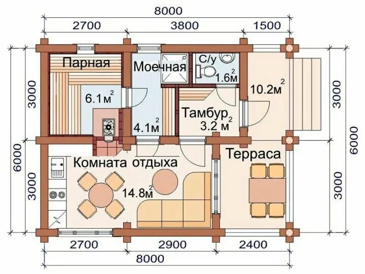 СБ-5 Баня из бруса 9х6