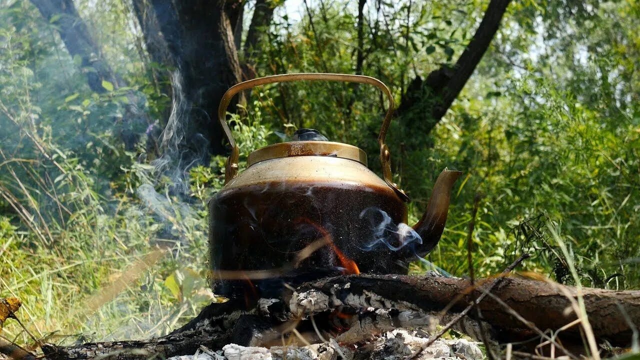 Кипящий звук. Чайник на природе. Чайник на костре природа. Чайник кипит. Чайник на огне.