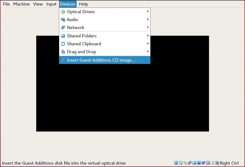 Guest debian. Insert guest additions cd image menu linux.