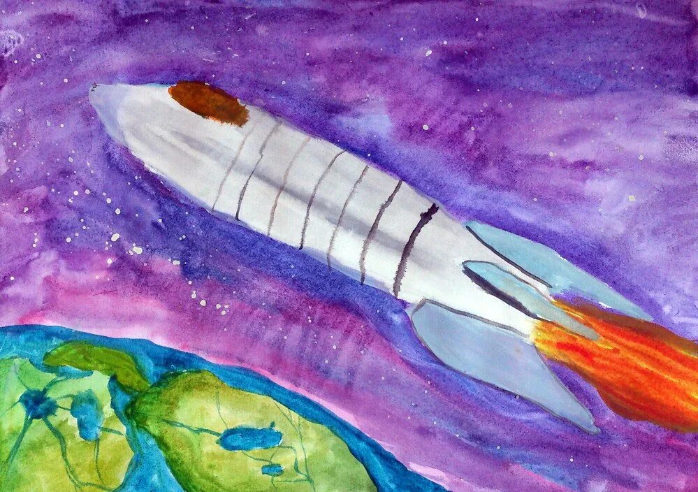 Рисунок на тему космос. Рисование на тему космос. Рисунок на космическую тему. Детские рисунки на тему космос.
