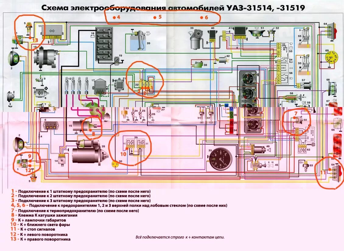 Электропроводка автомобильная УАЗ 31514. Схема электрооборудования автомобиля УАЗ-31514. Схема электропроводки УАЗ 31519. Схема электрооборудования УАЗ 469 Буханка. Проводка хантер