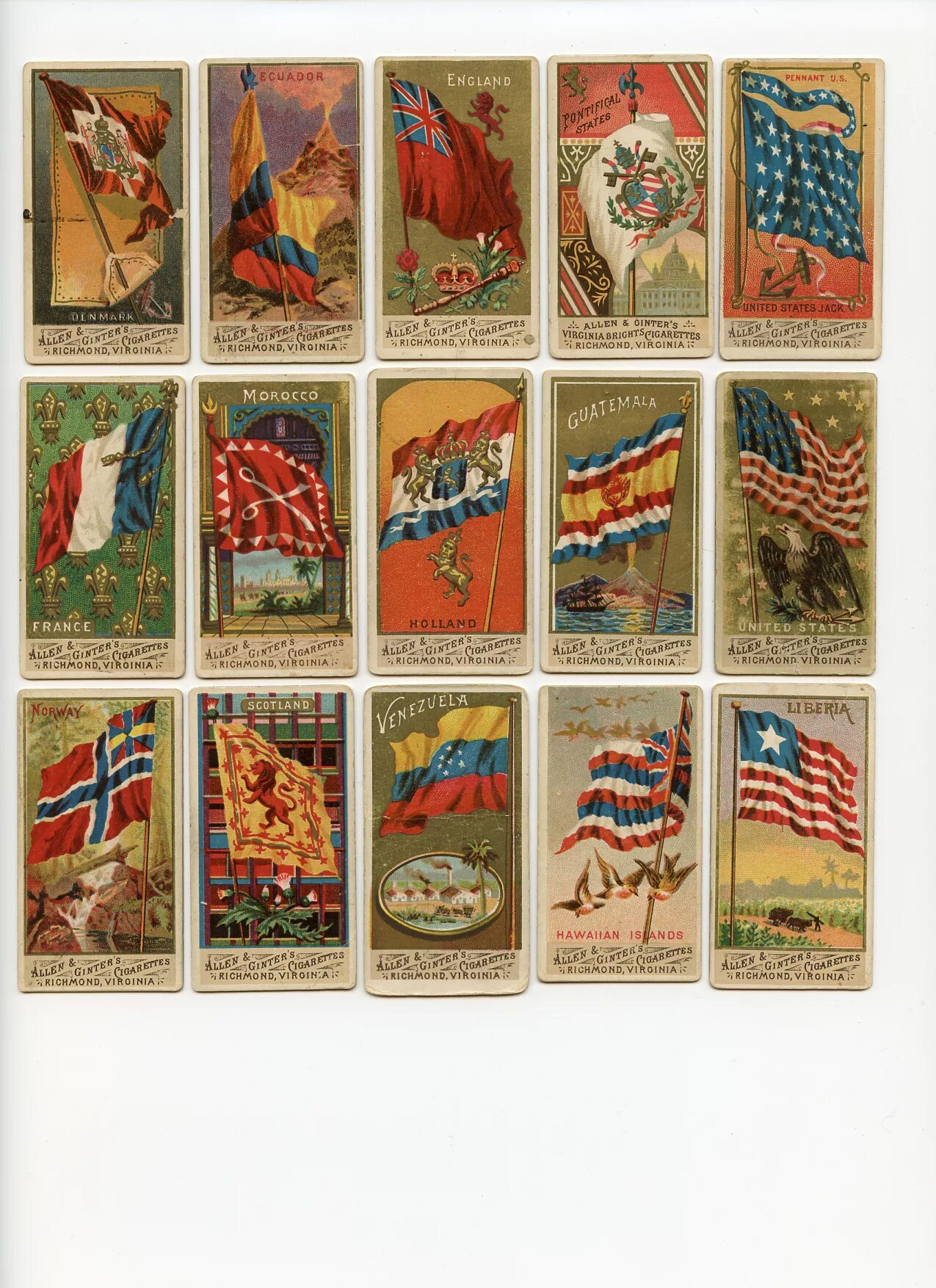 Сигаретные карточки. Набор сигаретных карточек. Флаг для открытки. Сигареты с флагом.
