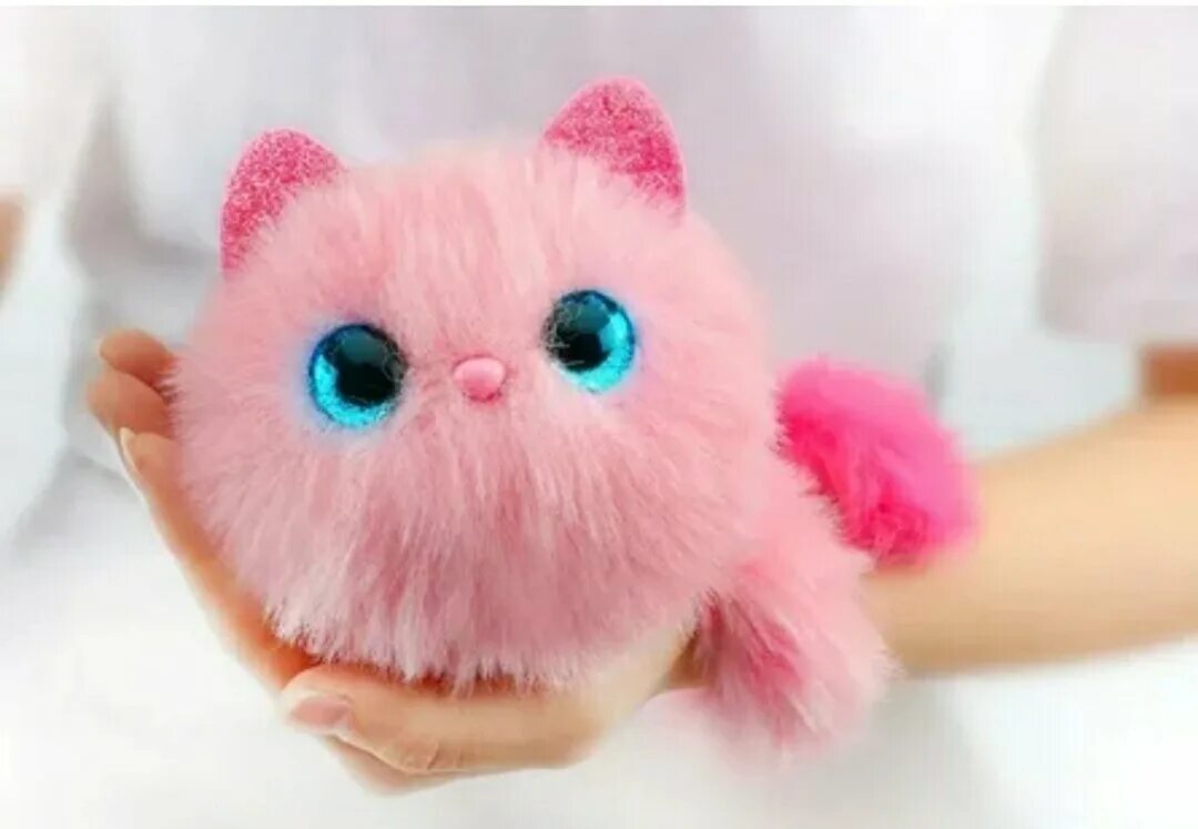 розовые зайчики. круглый пушистик. красивые мягкие игрушки. котенок pomsies. фиолетовый пушистик.