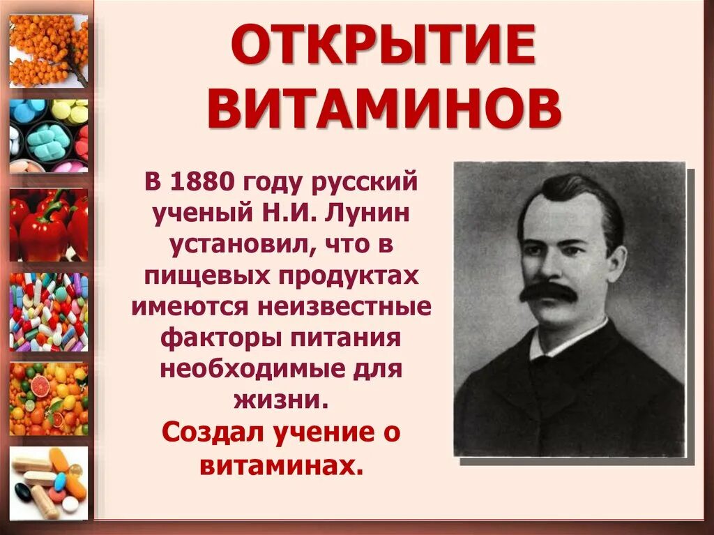 В каком году был открыт. Открытие витаминов Лунин. История открытия витаминов. История открытия витаминов Лунин. Русский ученый н.и.Лунин.