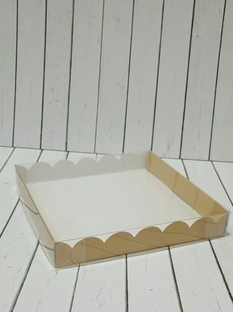 Волна с прозр. Коробка для кулича крафт. Коробка с окошком, 12х12х12 см, из плотного картона, белая. Коробочки с окошком. Коробка под пряник.