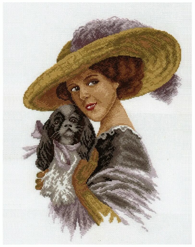 Дама с собачкой название. «Дама с собачкой» (1868) Шишкина. Вышивка дамы в шляпках. Набор для вышивания дамы. Вышивка дама с собачкой.
