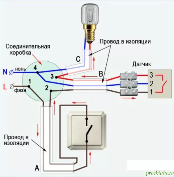 Подключение лампочек освещения