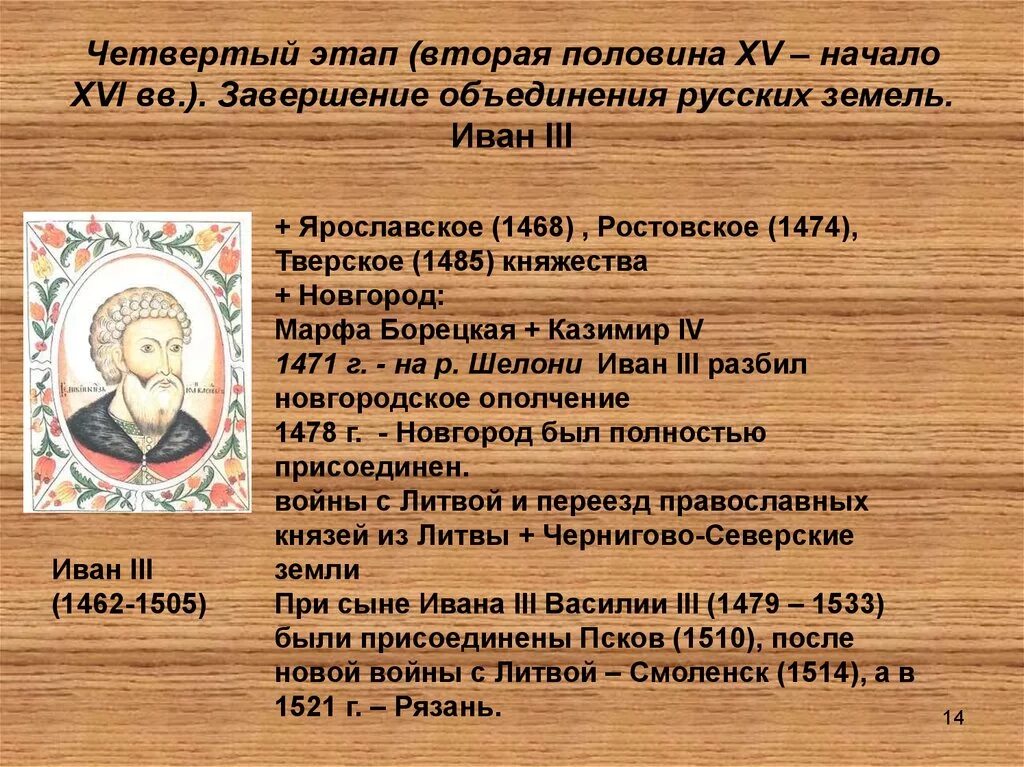 Князья первой половины 14 века. Объединение земель Иваном 3. Завершение собирания русских земель.