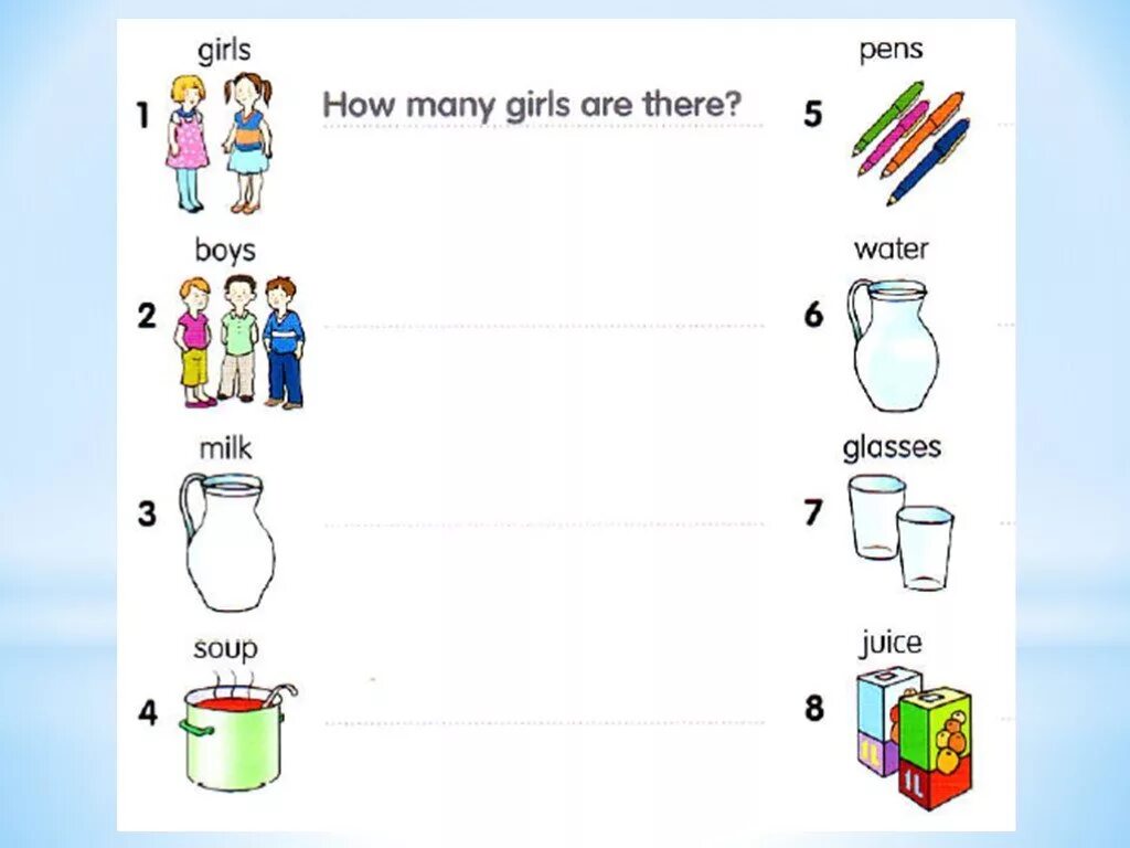 There is a lot of water. How many how much упражнения. Картинки-задания how many. How much how many для малышей. How many how much картинка для детей.