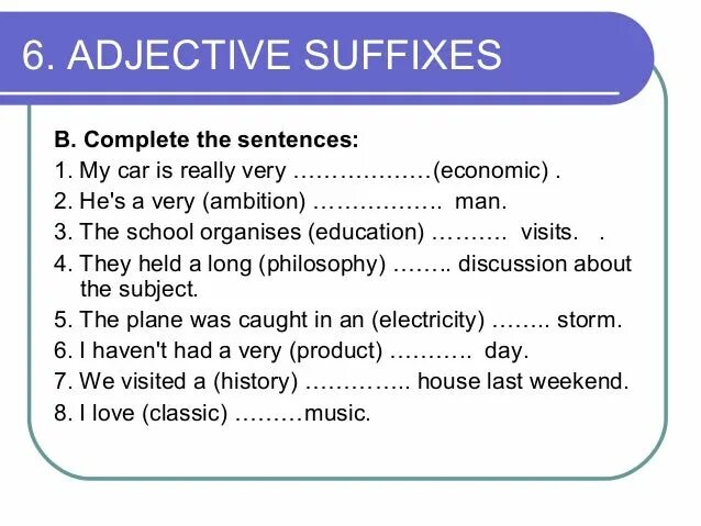 Adjective suffixes. Suffixes in English adjectives. Suffixes and prefixes of adjectives. Adjective forming suffixes