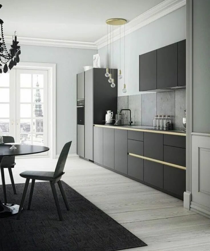Серые обои с рисунком в интерьере современной кухни Kitchen design small, Kitche