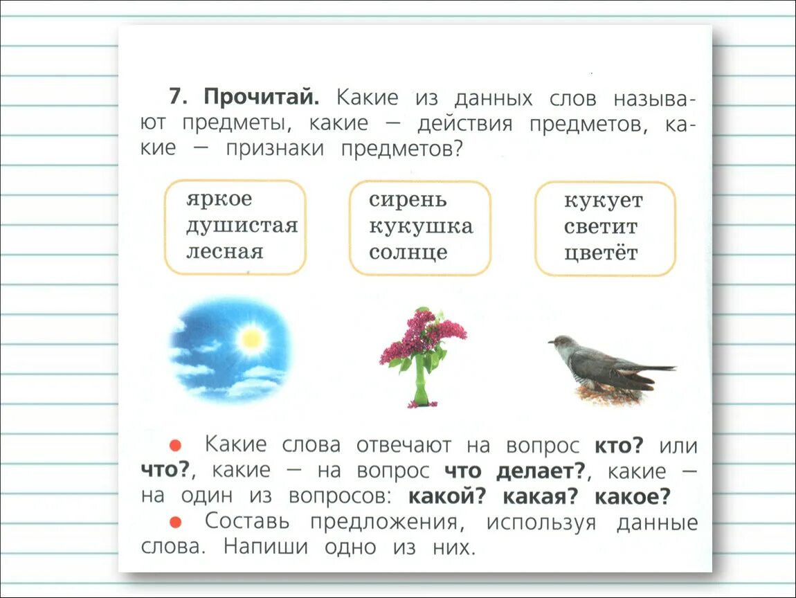 Лесная кукушка кукует предложение. Признак предмета, действие предмета задания 1 класс. Предмет действие признак 1 класс задания. Признак предмета 1 класс задания. Упражнения по русскому языку на признаки предметов 1 класс.