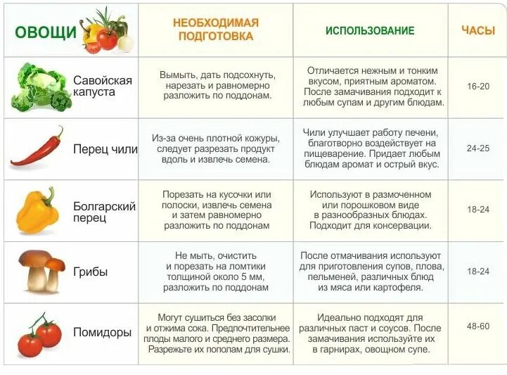 Температура сушки овощей и фруктов в электросушилке таблица. Таблица сушки овощей и фруктов в дегидраторе. Таблица температур для сушки овощей для электросушилки. Таблица времени для сушки овощей и фруктов.