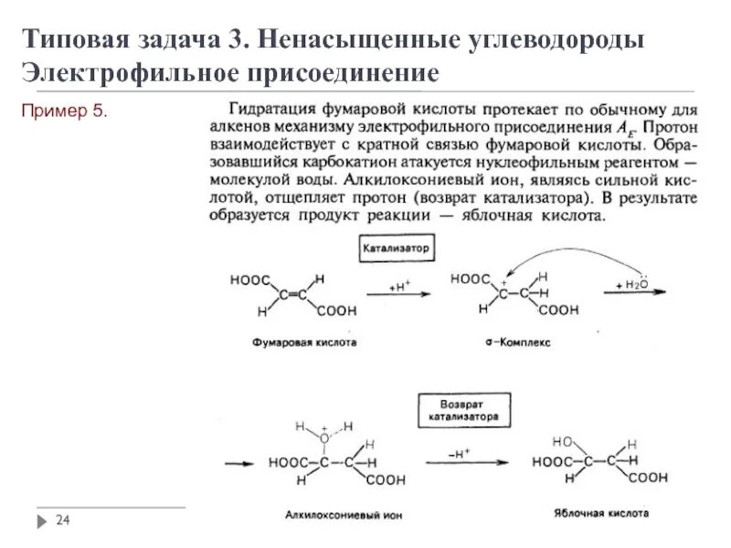 Гидрирование непредельных кислот. Гидрирование фумаровой кислоты. реакция гидратации фумаровой кислоты. электрофильное присоединение к алкенам. гидратация фумаровой кислоты in vivo.