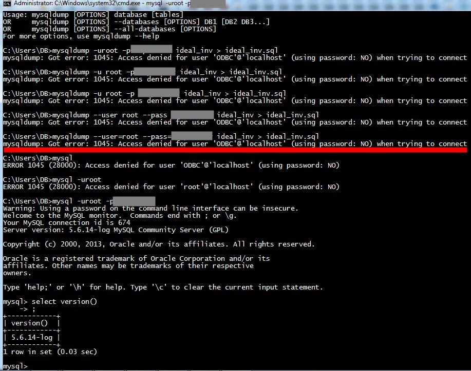 Mysqli connect access denied for user. Дамп БД. Mysqldump пример. Mysqldump Windows. Error 1045 28000 access.