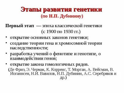 Этапы генетики