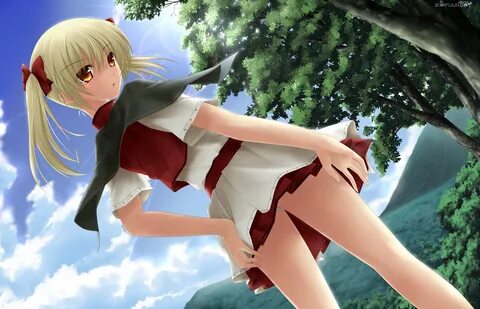 Anime 2249x1446 anime anime girls legs long hair blonde red eyes sky clouds...