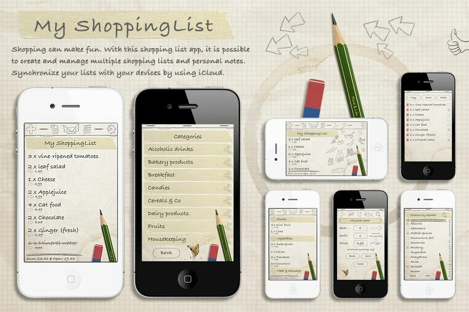 Einkaufszettel. Einkaufsliste. Shopping list Design. Wedding shopping list.
