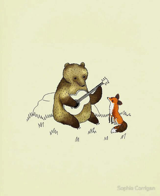 Funny fox and bear pictures. Медвежонок с гитарой. Bear fox. Медведь минимализм. Fox and bear.