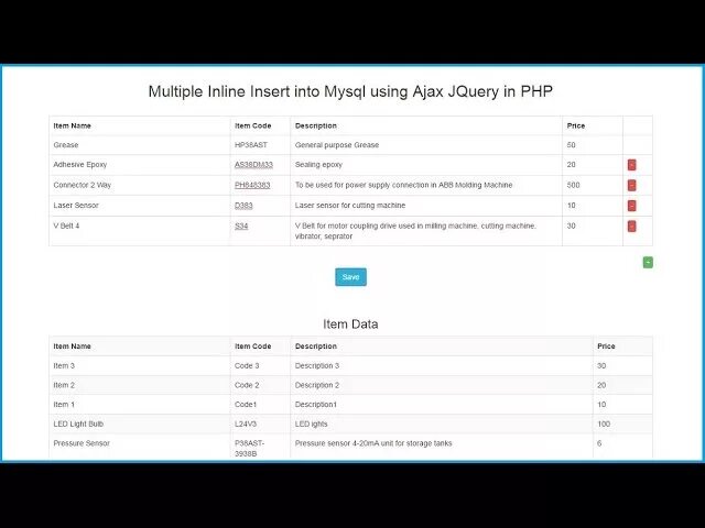 Using mysql data. Jquery insert. multiple data. ajax inline form. bootstrap dataset.