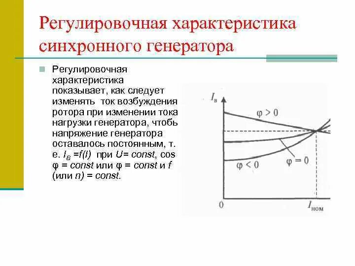 Изменение нагрузки генератора. Регулировочная характеристика синхронного генератора. Регулировочная характеристика трехфазного синхронного генератора. Внешняя характеристика трехфазного синхронного генератора. Регулировочная характеристика синхронного генератора показывает….