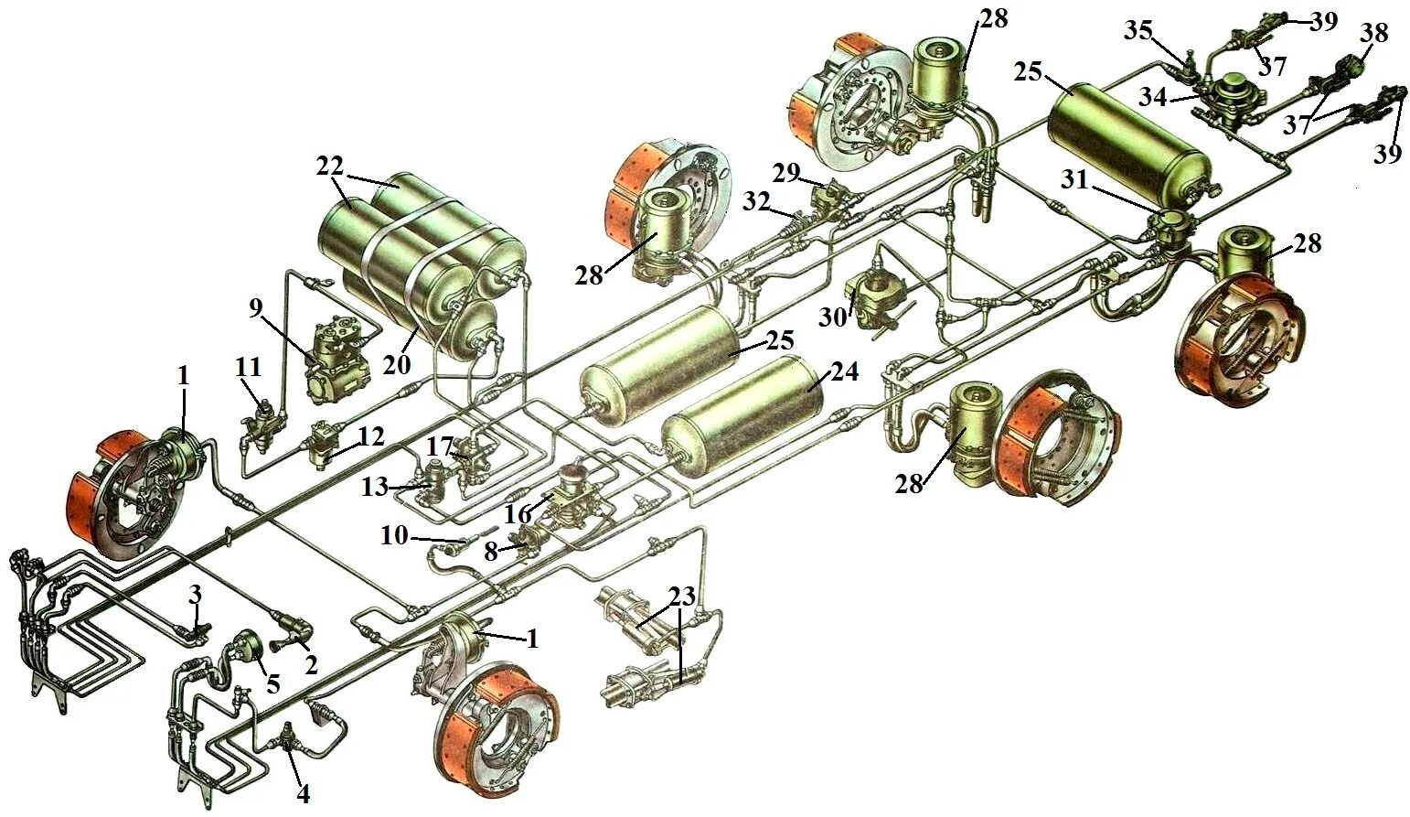 Быстро уходит воздух. Схема тормозной системы КАМАЗ 5320. Стояночная тормозная система КАМАЗ 5320. Воздушная тормозная система КАМАЗ 5320. Тормозная система КАМАЗ 740.