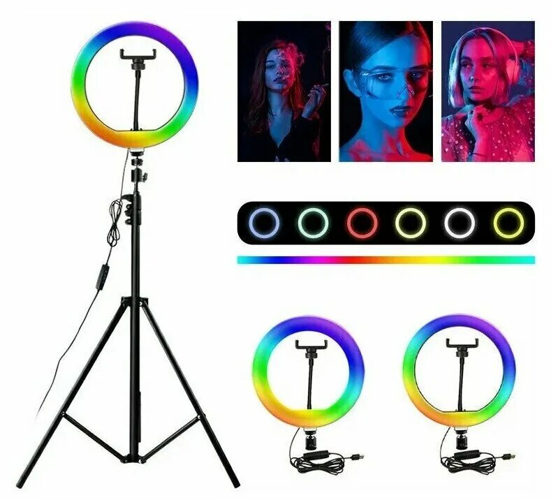 цветная лампа со штативом. кольцевая лампа mj26 rgb 33 см со штативом. кольцевая селфи лампа 26см mj 26 со штативом rgb. 5. цветная лампа со штативом.