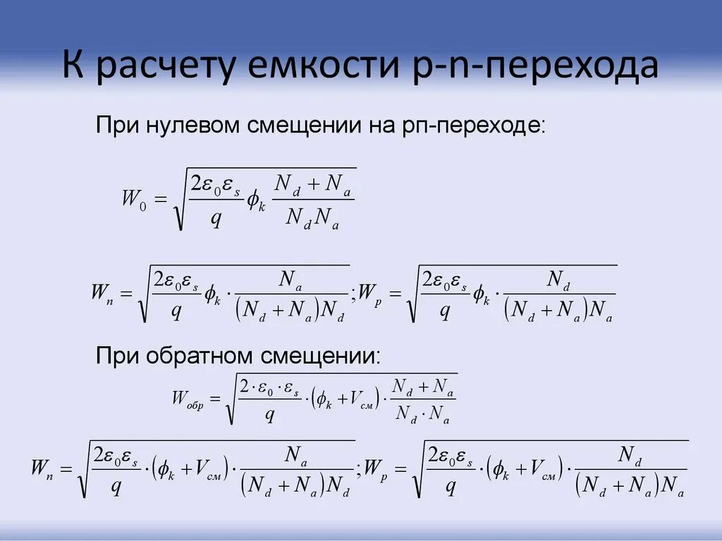 Емкость диода при нулевом смещении. Барьерная емкость