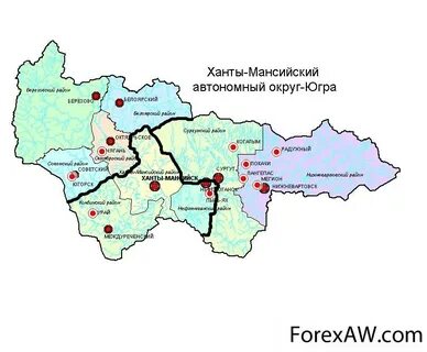 Карта хмао югры с городами и районами
