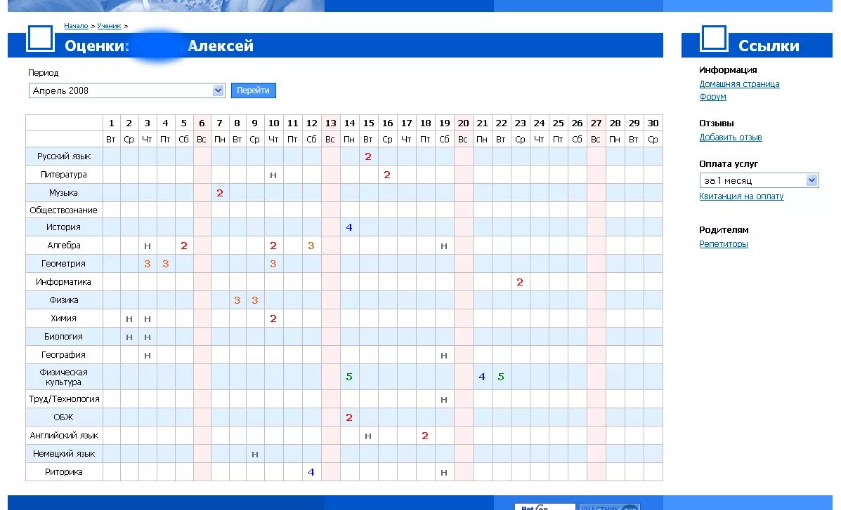 Электронный дневник школьника оценки
