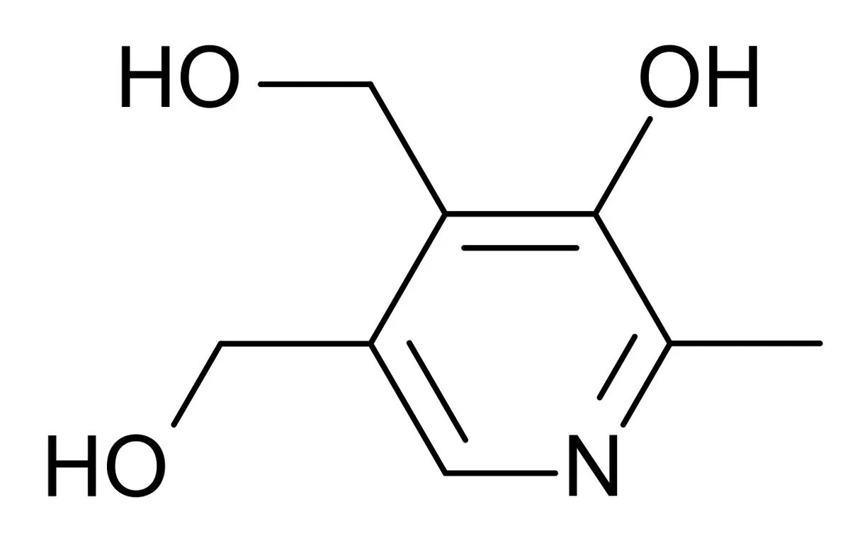 B6 значение. Пиридоксин формула химическая. Пиридоксин структурная формула. Витамин в6 структурная формула. Химическое строение витамина в6.