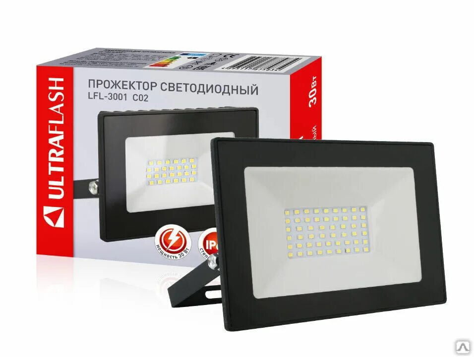 Прожектор led 30. Прожектор ultraflash LFL-3001 c02. Прожектор светодиодный 30вт ultraflash LFL 3001 /230в, 6500к/. Ultraflash LFL-3001 c02 светодиодный, 30вт, 6500к, ip65 черный. LFL-3001 c02.