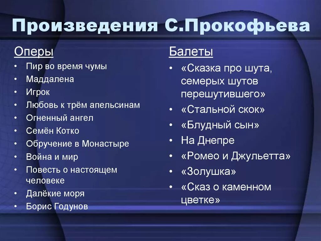 Названия произведений прокофьева