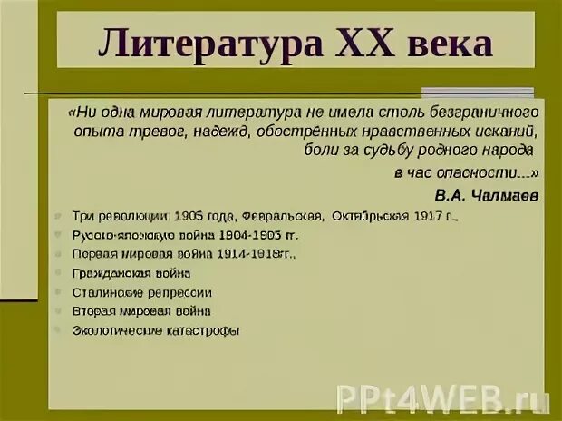 Основные направления русской литературы 20 века