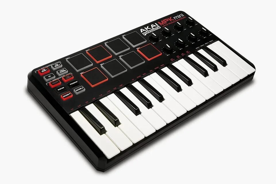 Midi powered. Akai midi. mpk mini. мини синтезатор. электронная клавиатура.