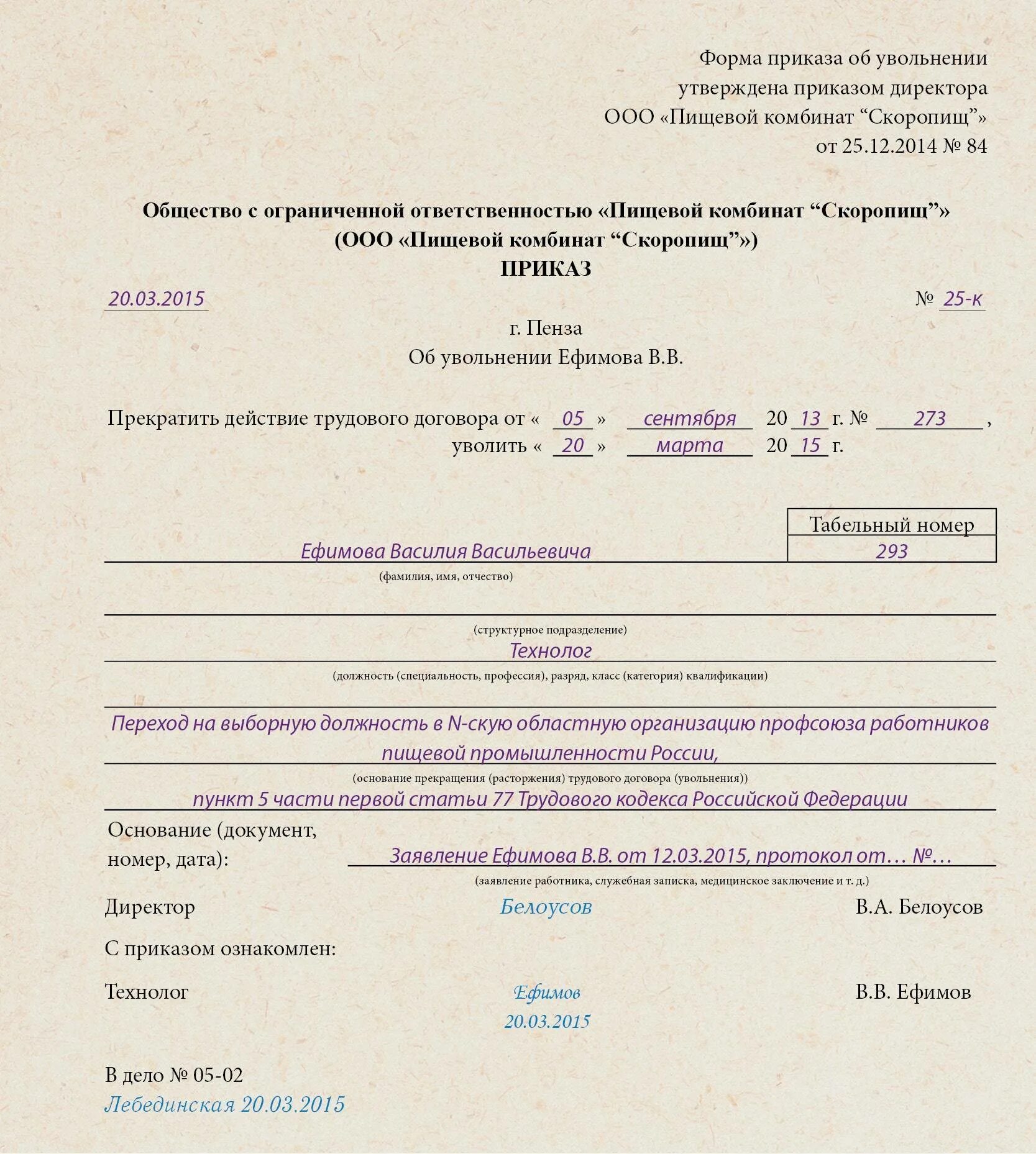 Трудовой кодекс рф ст 77 п 3. П 5 Ч 1 ст 77 ТК РФ приказ об увольнении. Приказ об увольнении по п 5 ст 77 ТК РФ. Приказ об увольнении по п.5 ст.81 ТК РФ. Увольнение по п 8 ч 1 ст 77 ТК РФ приказ.