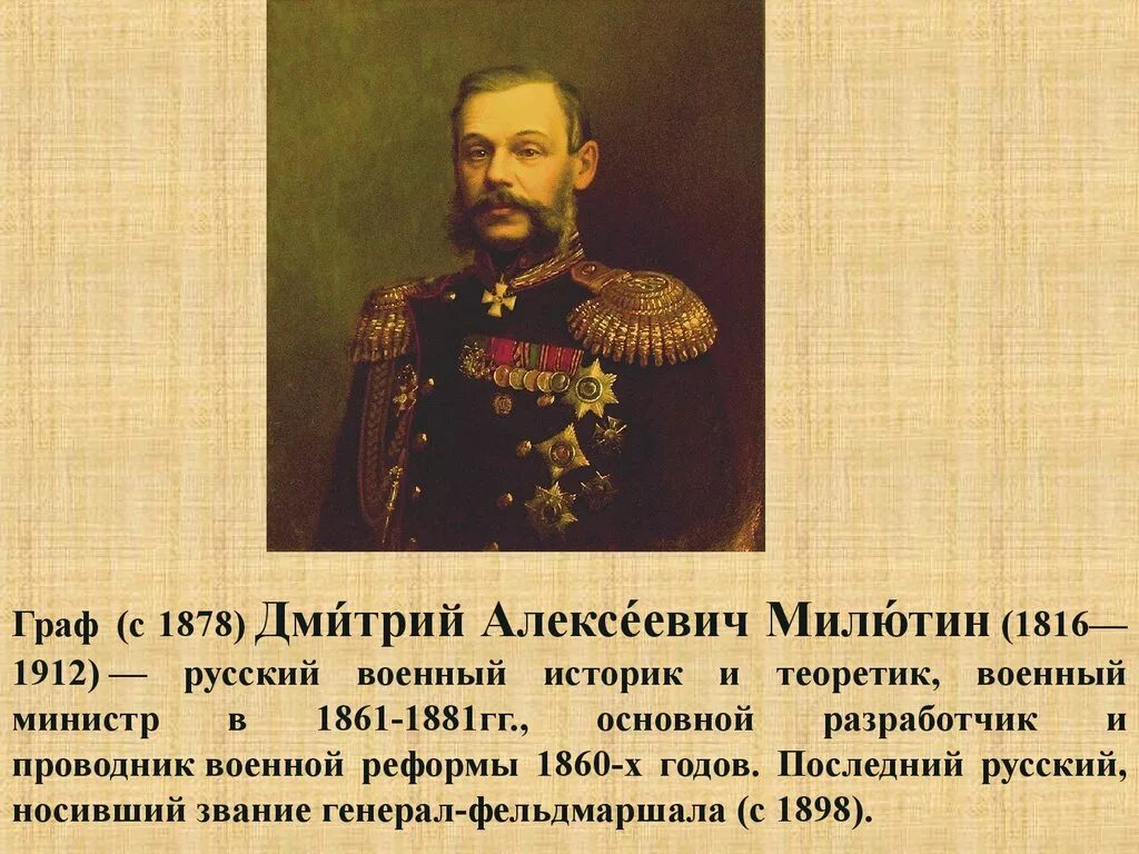 Военный министр при александре. Милютин военный министр кратко. Милютин Военная реформа армия.