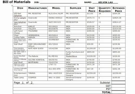 Bill of quantities