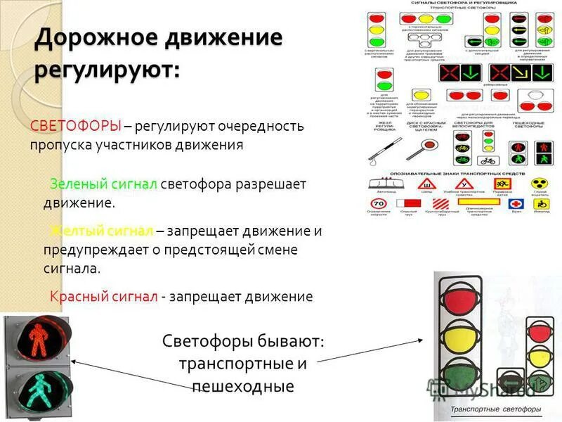 Какие есть виды правило дорожного движение. Светофор обозначение в ПДД. Знаки дорожного движения светофор. Обозначение сигналов светофора. Сигналы регулирования дорожного движения.