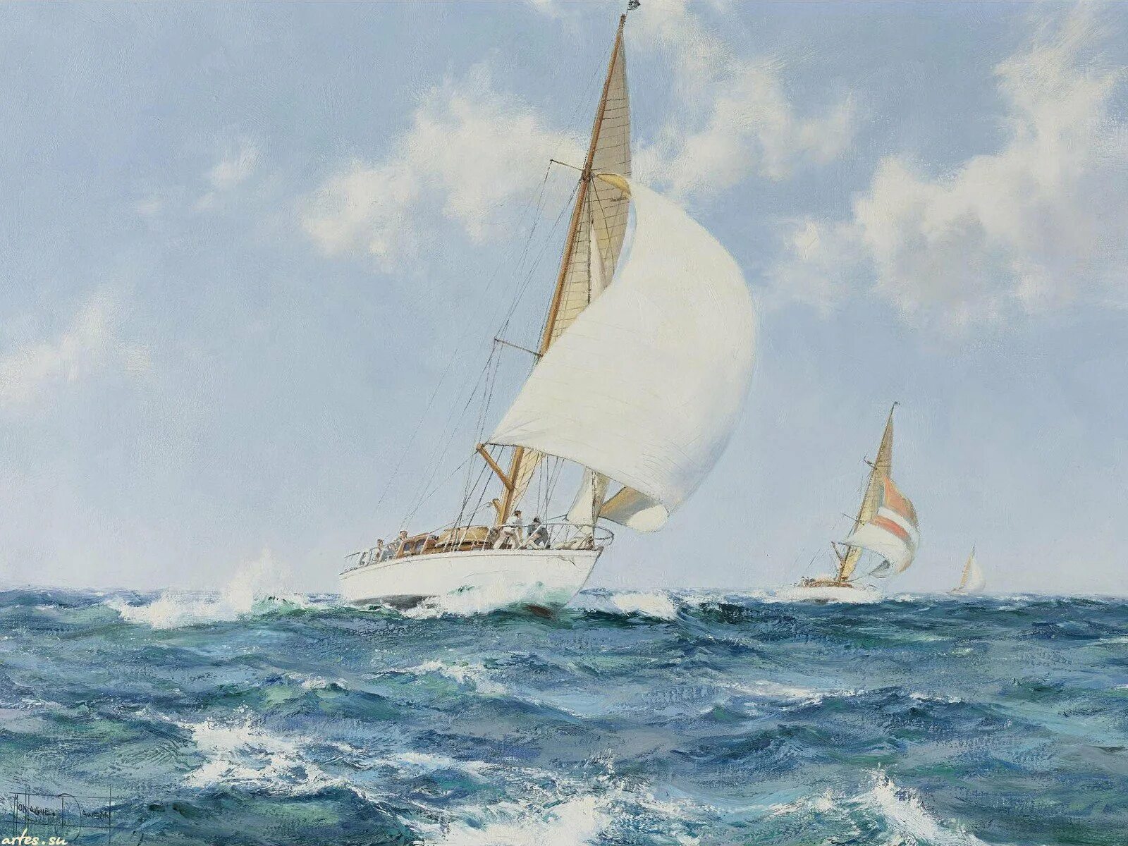 Художник-маринист Montague Dawson (1895–1973) ". Доусон Монтегю парусник. Доусон Монтегю. Морской пейзаж. Доусон Монтегю картина "яхты". По волнам ветер в паруса