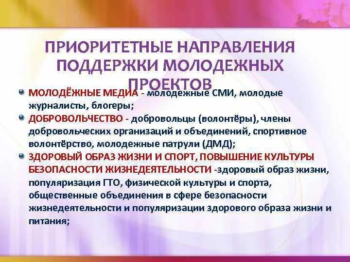 Направления поддержки молодежи