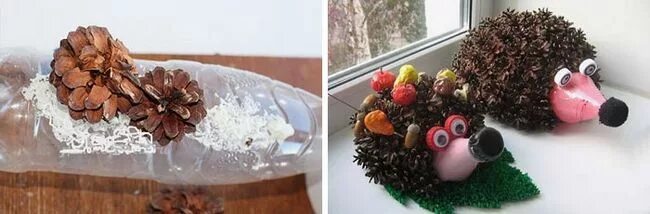 Еж из бутылки. Ёжик из шишек и пластиковой бутылки.