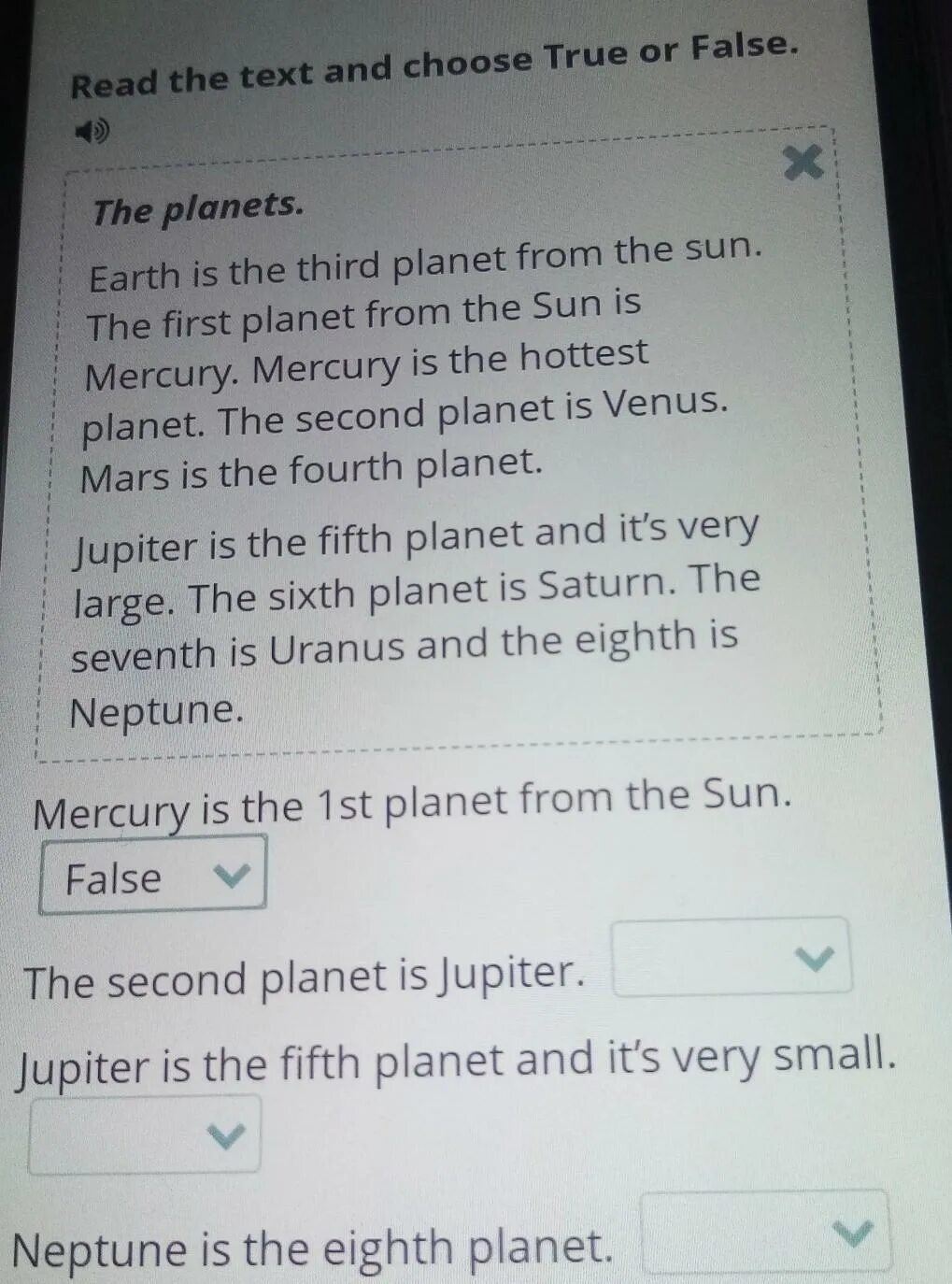 Choose true false statements